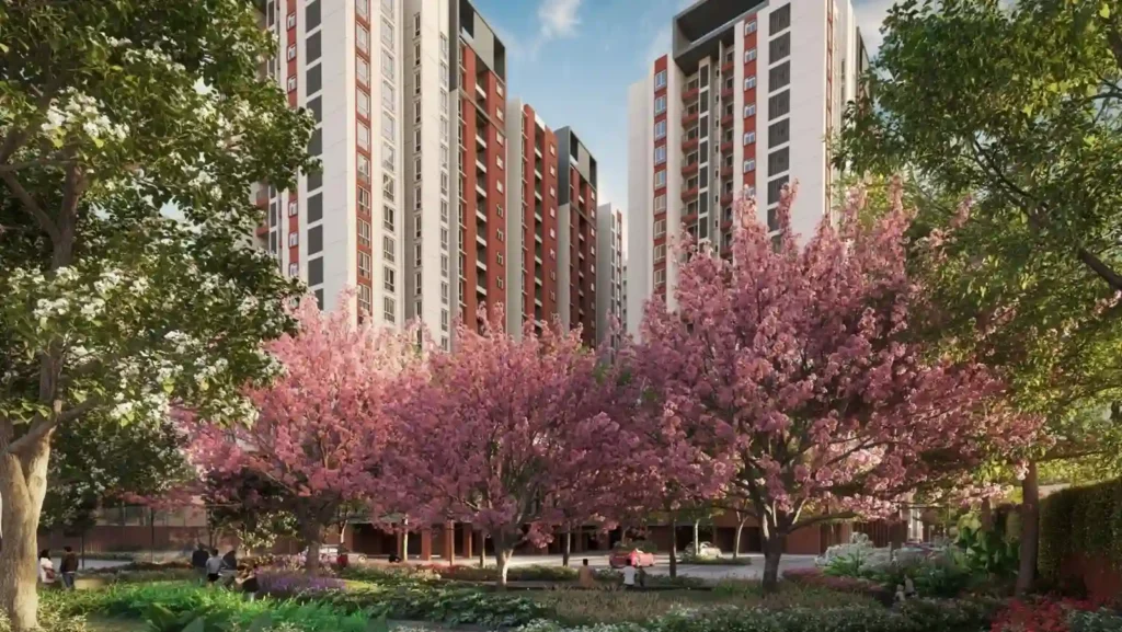 Provident Bayscape Apartment side elevation garden view by Provident Housing Limited located at kelambakkam, Chennai Tamil Nadu